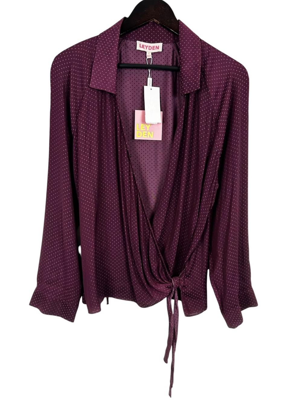 Leyden Women's Deep Plum Microdot Wrap Blouse Size Small